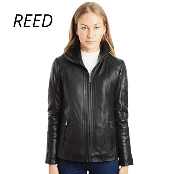 Reed Lambskin Leather Women's Black Zip Up Jacket Size Medium - Picture 1 of 14